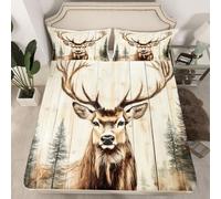 Homewish Drap Housse 90x190 Enfant Cerf,Drap-Housse Chasse Rurale,Drap de Lit Toddler Garçons Country Wild Animal,Housse de Matelas Faune Sauvage Woodland avec 1 Taie d'oreiller 51x75cm