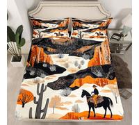 Homewish Drap Housse 90x190 Enfant Cowboy, Drap-Housse Cactus, Drap de Lit Aztec Desert Exotic Ethnic Western, Housse de Matelas Garçons Hommes Enfants avec 1 Taie d'oreiller 51x75cm