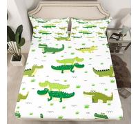 Homewish Drap Housse 90x190 Enfant Crocodile,Drap-Housse Herbe,Drap de Lit Enfants Garçons Filles Dessinés À La Main Crocodile Dessin Animé Simple Crocodiles Verts Mignons Prairie 1 Taie d'oreiller