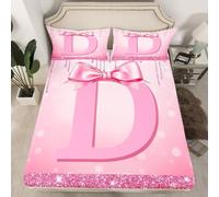Homewish Drap Housse 90x190 Enfant Enfants Arc Rose,Drap-Housse Lettre D'Adolescente Initiale D,Drap de Lit Princesse Glitter Bow Préppy Monogrammed,avecCadeaux d'anniversaire Uniques