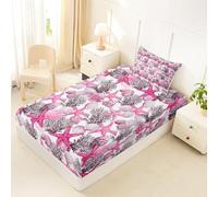 Homewish Drap Housse 90x190 Enfant Étoile de Mer Drap-Housse Coquillage Drap de Lit Corail Océanique Housse de Matelas Botanique Sauvage Rose avec 1 Taie d'oreiller 51x75cm