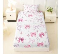 Homewish Drap Housse 90x190 Enfant Étoiles Drap-Housse Nœud en Ruban Drap de Lit Nœud Papillon Mignon Princesse Housse de Matelas Dessin Simple d'Étoile Blanche avec 1 Taie d'oreiller 51x75cm