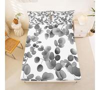 Homewish Drap Housse 90x190 Enfant Feuilles D'Eucalyptus Noir,Drap-Housse Feuilles Botaniques,Drap de Lit Aquarelle Eucalyptus,Housse de Matelas Feuilles et Branches avec 1 Taie d'oreiller 51x75cm