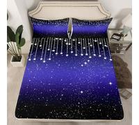 Homewish Drap Housse 90x190 Enfant Glitter Moderne,Drap-Housse Gradient Bleu Violet,Drap de Lit Abstract Ombre,Housse de Matelas Garçons Filles Adultes Lignes Rayées Géométriques 1 Taie d'oreiller
