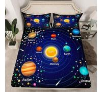 Homewish Drap Housse 90x190 Enfant l'espace, Drap-Housse Galaxie du Ciel Étoilé, Drap de Lit Planète Espace pour Garçon Fille, Parure de Lit Système Solaire Cosmos - Bleu Violet - 1 Personne