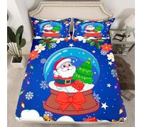 Homewish Drap Housse 90x190 Enfant Noël Noël Bleu,Drap-Housse Bow Bowknot Flocon de Neige Floral,Drap de Lit Holly Boule de Cristal Fleurs Rouges Enfants Filles Garçons 1 Taie d'oreiller
