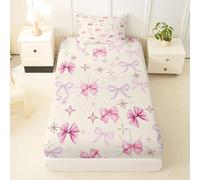 Homewish Drap Housse 90x190 Enfant Nœud en Ruban Drap-Housse Étoiles Drap de Lit Nœud Papillon Mignon Princesse Housse de Matelas Dessin d'Étoile Circulaire Beige avec 1 Taie d'oreiller 51x75cm