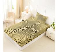 Homewish Drap Housse 90x190 Enfant Rayures Géométriques Drap-Housse Tourbillon Jaune Clair Noir Drap de Lit Lignes Vertigineuses Housse de Matelas Géométrique Simple avec 1 Taie d'oreiller 51x75cm