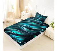 Homewish Drap Housse 90x190 Enfant Vague Géométrique Drap-Housse Géométrique Rayé Bleu Royal Hommes Drap de Lit Lignes Lumineuses Néon Rayure Esthétique avec 1 Taie d'oreiller 51x75cm