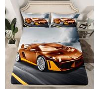 Homewish Drap Housse Garçon 90x190 cm avec 1 Taie d'oreiller, Drap-Housse 1 Personne Voiture de Course Drap de Lit Voiture de Sport Extrême, Housse de Matelas Voiture de Sport Gris Brun