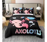Homewish Enfant Kawaii Axolotl Coton Parure de Lit,Couple Rose Bleu Axolotl Literie Set,Animaux Marins Mignons Housse de Couette,Cartoon Coast Bio Couvre Lit,Décor de Chambre Noire 200x200