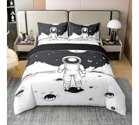Homewish Enfants Astronaute Coton Parure de Lit,Espace Housse de Couette,Galaxy Space Literie,Étoile de l'univers Couvre Lit Garçon Fille Teen Room Decor 220x240,Blanc Noir 2 Taies d'oreiller