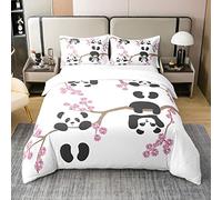 Homewish Enfants Housse de Couette 240x260 Panda en Coton Biologique, Parure de Lit Fleurs de Cerisier, Ensemble de Literie Animalière pour Garçons Filles Ados, Couvre Lit Dessin Animé