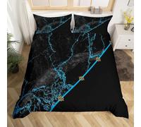 Homewish Ensemble de Lit Noir et Bleu Dégradé, Housse de Couette 220x240 Ombre, Literie en Marbre Esthétique, Housse Couette en Marbre Aquarelle, Parure de Lit À Paillettes Tie Dye, 3 Pièces