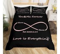 Homewish Ensemble de Literie 220x240 pour Couples, Noms et Dates Personnalisés, Housse de Couette You & Me Forever, Parure de Lit Cadeaux pour Elle Ou Lui, Saint-Valentin, Anniversaire, Rose
