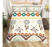 Homewish Ensemble de Literie Attrape-Rêves, Housse de Couette 220x240 Ethnique Tribu Flèche Aztèque, Parure de Lit Indigène Sud-Ouest, Ensemble de Lit Indien Tribal Géométrique, Décor Rétro