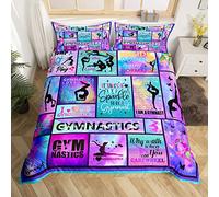 Homewish Ensemble de Literie Cadeaux de Gymnastique, Housse de Couette Amoureux des Gymnastes, Parure de Lit 200x200 Géométrique À Carreaux, Couvre-Lit Coloré Tie Dye Pastel, 3 Pièces, Doux
