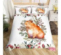 Homewish Ensemble de Literie Capybara Mignon Housse de Couette Capybaras Cadeaux pour Les Amoureux du Capybara Parure de Lit Fleurs Rustiques de La Ferme Couvre Lit Animaux Rongeurs Adorables,220x240