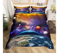 Homewish Ensemble de Literie Galaxie pour Garçon Enfant, Parure de Lit Décoration de Chambre dans l'espace, Housse de Couette Imprimée Planète Bleue, Housse Couette À Thème Univers, 200x200