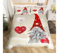 Homewish Ensemble de Literie Gnomes de Noël, Housse de Couette Père Noël 220x240, Parure de Lit Joyeux Noël, pour Enfants Garçons Filles, Couvre-Lit de Vacances Neige Hivernale, 3 Pièces, Doux