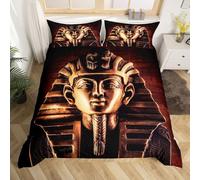 Homewish Ensembles de literie Pharaon Taille 200x200 Housse de Couette imprimée Pharaon 3D Egypte Ancienne Tribu Motif décor Parure De Lit Pyramides égyptiennes Literie Doux Couvre-lit Doux 3 Pièces