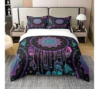 Homewish Filles Housse de Couette 220x240 Attrape-Rêves en Coton, Ensemble de Literie Plume Boho Violet Sarcelle, Parure de Lit Exotique Bohème Mandala Floral, Literie Luxueuse et Douce