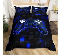 Homewish Gaming Housse de Couette Ado Garcon 240 x 260 cm avec 2 Taies d'oreiller, Parure de Lit Game Jeux Vidéo, Sets de Housses de Couettes Manette de Jeux Néon Bleu Couvre Lit Carré Géométrique