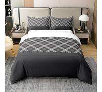 Homewish Housse Couette À Carreaux Gris 100% Coton 220x240,Literie À Carreaux Chevrons À Empiècements Gris Adultes,Housse Couette Confort Gris Ferme,Ensemble Lit À Carreaux Moderne et Minimaliste