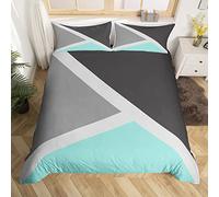 Homewish Housse Couette Triangle Turquoise, Parure de Lit Sarcelle Gris Foncé et Gris Clair, Housse de Couette 220x240 Géométrie du Patchwork du Joueur, Couvre Lit Abstraite Moderne, Fermeture Éclair