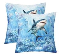 Homewish Housse Coussin 3D Imprimé Requin Housse de Coussin Lot de 2 60x60 Océan Animaux Thème Taie Oreiller sous-Marin Monde Corail Taie d'oreiller Garçons Filles Adultes Décor Maison