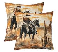 Homewish Housse Coussin Lot de 2 Western Cowboy Housse de Coussin 60x60 Enfants Garçons Vintage Wild West Taie Oreiller Désert Rustique Autochtone Botanique de Campagne Lodge Cactus Taie d'oreiller