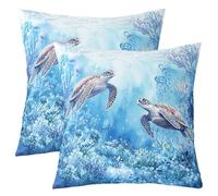 Homewish Housse Coussin Tortue Housse de Coussin Lot de 2 Monde sous-Marin Taie Oreiller 60x60 Garçons Filles Enfants Adultes Algues Marines Thème de Mer Taie d'oreiller Animaux Légers de L'Océan