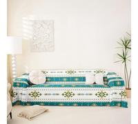 Homewish Housse de Canapé Boho Lattice, Protège Canapé Aztec Bohemian, pour Chein, Salon Rétro Jaune Rayé Exotique Occidentale Tribale, Lavable en Machine 231 x 340 cm Médaillon de Teal Égyptien,