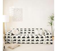 Homewish Housse de Canapé Chat Mignon Housse de Fauteuil Enfants (Noir Beige) Chats Noirs Drôles Protège Canapé pour Chein Animal de Chaton de Dessin Animé Lavable en Machine 180 x 231 cm Chat Mignon