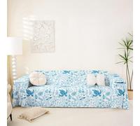 Homewish Housse de Canapé Poisson de Dessin Animé, Protège Canapé Octopus Shell Shark Medusa Mignonne, pour Chein, Salon Animaux Océaniques, Lavable en Machine 180 x 340 cm Bleu Blanc