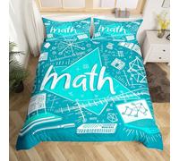 Homewish Housse de Couette 140x200 Ado Garçon Equations Mathématiques, Parure de Lit Mathématique Sets de Housses de Couettes Formule Scientifique, Couvre Lit Géométrique Numérique, Bleu