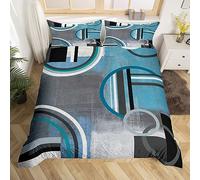Homewish Housse de Couette 140x200 Bleue Noire et Grise, Parure de Lit Géométrie de L'Aquarelle Ombrée, Ensemble de Literie À Rayures Géométriques Cercles, Housse Couette Peinture À l'huile, 2 Pièces