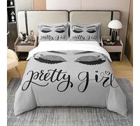 Homewish Housse de Couette 140x200 Cils en Coton, Ensemble de Literie des Étincelles Grises et Élégantes pour Ados Filles Adultes, Parure de Litesthétique À Cils (sans Paillettes), Doux