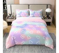 Homewish Housse de Couette 140x200 Coton Arc-en-Ciel,Parure de Lit Enfant Tie Dye Pastel,Sets de Housses de Couettes Amour Cœur Filles Garçons Adultes Mignon Kawaii Arc-en-Ciel Ombre Princesse