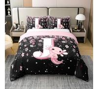 Homewish Housse de Couette 140x200 Coton Axolotl Mignon,Parure de Lit Enfant Enfants Filles Lettre Initiale J,Sets de Housses de Couettes Fleur de Cerisier Japonais Animal Côtier Côtier Mignon