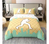 Homewish Housse de Couette 140x200 Coton Baseball Parure de Lit Enfant Glace Vert Brun Sets de Housses de Couettes Imprimé Dessert Coloré Mignon Couvre Lit Jeu de Balle Sportif