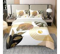 Homewish Housse de Couette 140x200 Coton Boho du Milieu du Siècle,Parure de Lit Enfant Or Brun Vert,Sets de Housses de Couettes Bohemian Arch Sun Botanique,Couvre Lit Adultes