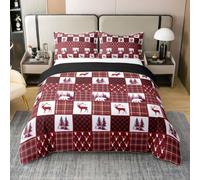 Homewish Housse de Couette 140x200 Coton Cabane Rouilleique Cerf Ours | Parure de Lit Enfant Rouilleique Auberge Forêt Sets de Housses de Couettes Rouge Le Campagne Plaid Couvre Lit