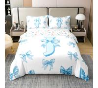 Homewish Housse de Couette 140x200 Coton Charmant Arc Bleu,Parure de Lit Enfant Lettre Initiale J,Sets de Housses de Couettes Lettre Personnalisée Bowknot Filles Adolescent Coquette Joli Arc