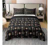 Homewish Housse de Couette 140x200 Coton Cowboy Occidental,Parure de Lit Enfant Wild West Horse,Sets de Housses de Couettes Aztèque Tribal du Sud-Ouest Cactus de Ferme Rustique du Sud-Ouest,Noir Brun
