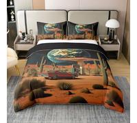 Homewish Housse de Couette 140x200 Coton Espace Mystique Parure de Lit Enfant Paysage Cactus de Désert Sets de Housses de Couettes Station Service Voiture Planète Terre Futuriste Science Fiction