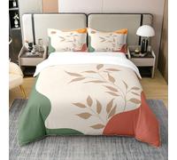 Homewish Housse de Couette 140x200 Coton Feuilles, Ensemble de Literie Orange Vert pour Homme Femme Adultes, Parure de Lit Rétro Exotique Art Moderne Abstrait, Housse Couette Verte et Brune