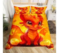 Homewish Housse de Couette 140x200 Dragons Cadeau pour Enfants Garçons Filles, Parure de Lit Dragon de Dessin Animé, Sets de Housses de Couettes Animaux de La Jungle, Couvre Lit Pièces d'or
