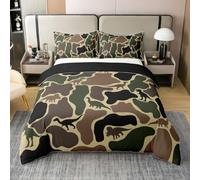 Homewish Housse de Couette 140x200 Enfant Coton Camouflage,Parure de Lit Camo Dino,Sets de Housses de Couettes Adultes Femmes Dinosaure de la Faune Sauvage Militaire,Couvre Lit Armée Vert Brun
