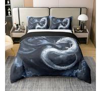 Homewish Housse de Couette 140x200 Enfant Coton Dragon - Parure de Lit Ado Fille 1 Personne Ukiyo-E Japonais - Sets de Housses de Couettes Animaux Mythiques Couvre Lit Yin Yang D'Asie de l'est